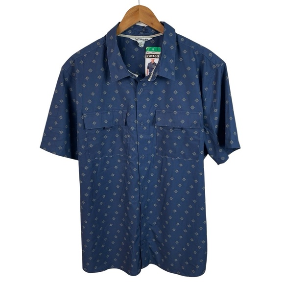 BF329 NWT Mens Voyager Compass Print Performance Button Down Shirt XL - Picture 1 of 4